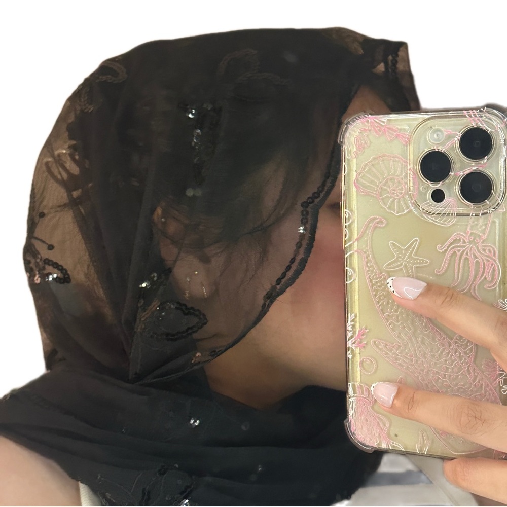 Lace Sequin butterfly Black Embellished Scarf Pashmina - Womens Accessory